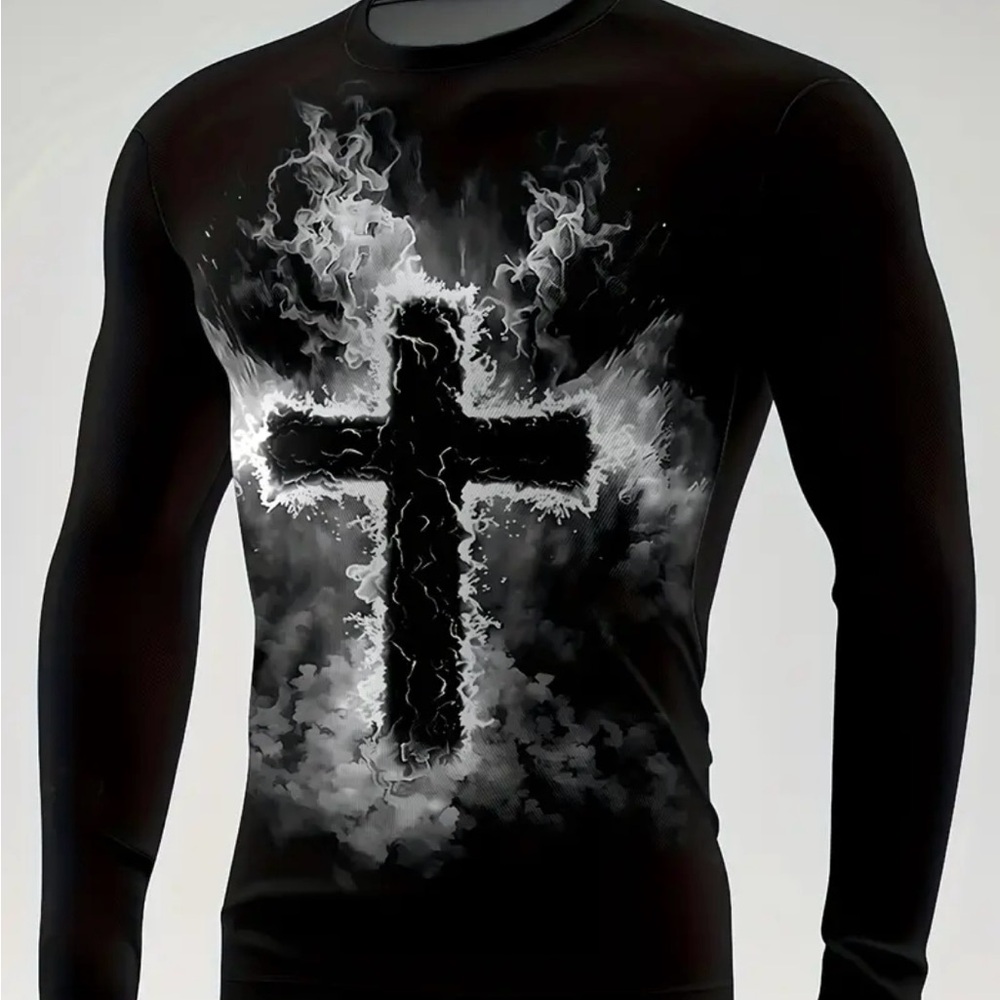 Black Long Sleeve Shirt with Cross Design